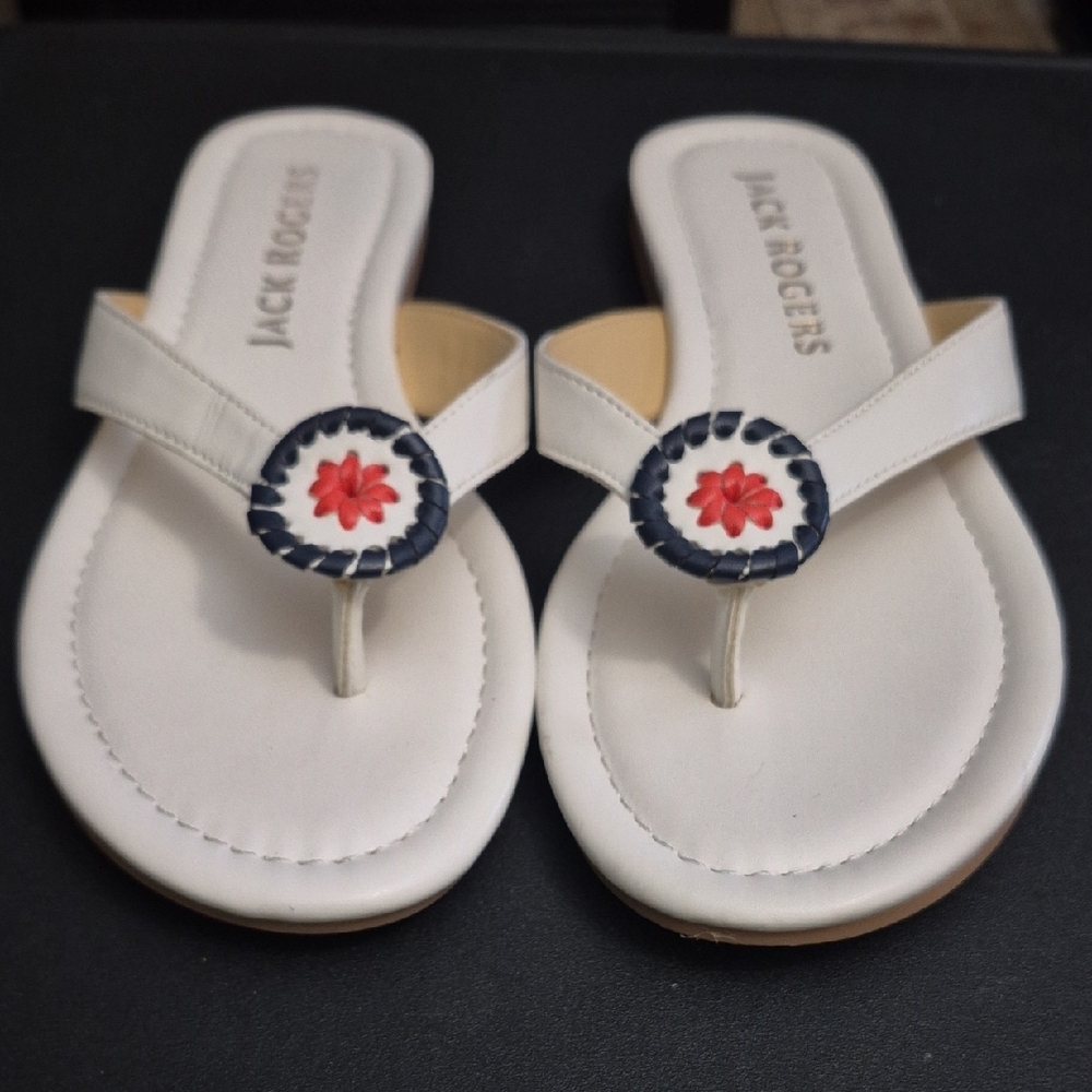 Jack Rogers White Sandals with Red and Navy Details